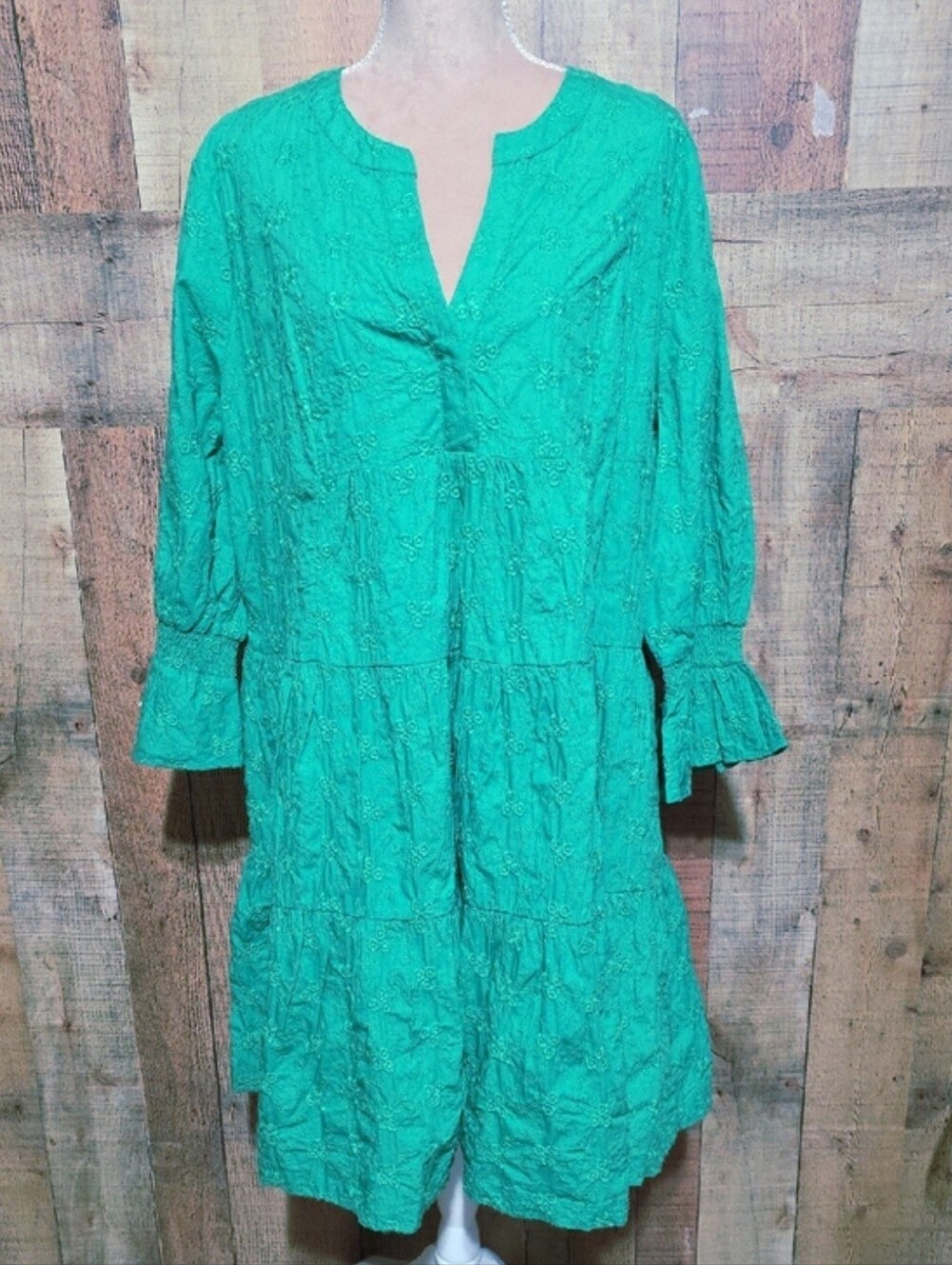 crown & ivy Teal Green Long Sleeve Tiered Dress